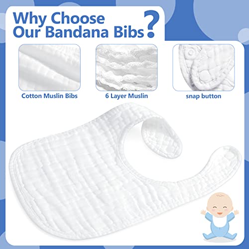 Reginary 30 Pack White Muslin Baby Bibs Bulk Adjustable 6 Layers Baby Bandana Drool Bibs for Boys Girls Newborn Cotton Soft Absorbent Muslin Burp cloth for Drooling and Teething - Image 3