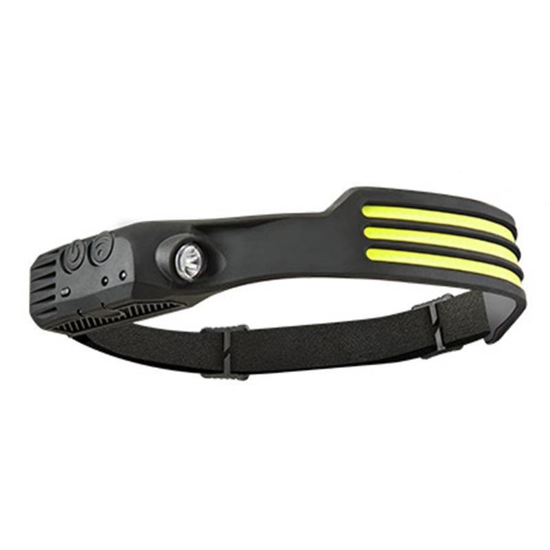 Processing cross-border waving induction COB headlights outdoor cycling lights USB charging night running lights strong light headlights silicone Three white COB headlamps Three white COB headlamps