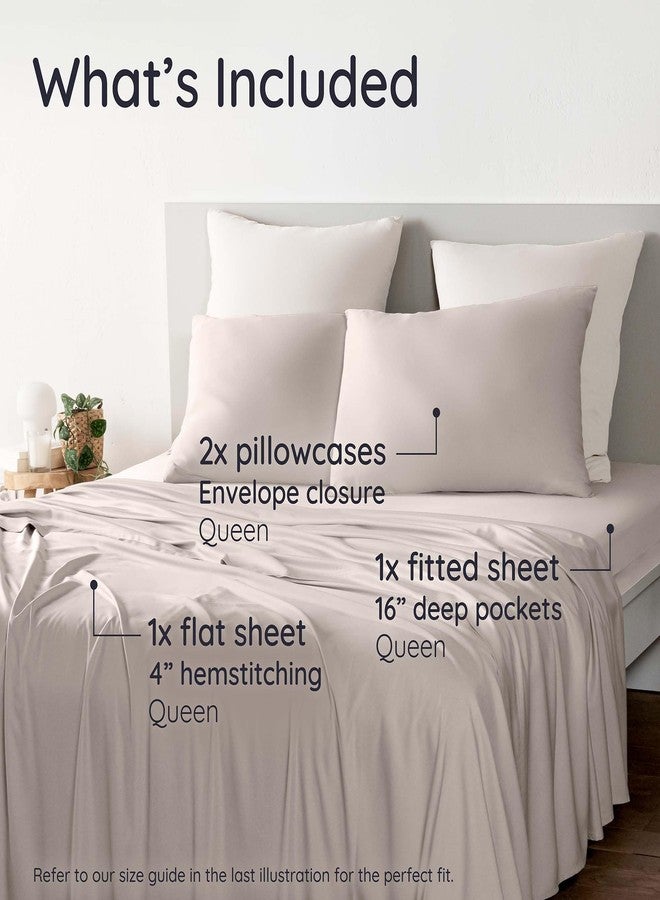 Bambaw 100% Viscose Derived from Bamboo Sheets Queen Size Set - 4pcs Cooling Sheets for Hot Sleepers, Soft Deep Pocket Queen Sheet Set Fits Up to 16'' with Elastic Corner Straps (Sand) - Image 2