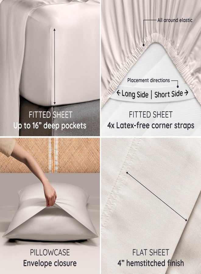 Bambaw 100% Viscose Derived from Bamboo Sheets Queen Size Set - 4pcs Cooling Sheets for Hot Sleepers, Soft Deep Pocket Queen Sheet Set Fits Up to 16'' with Elastic Corner Straps (Sand) - Image 5