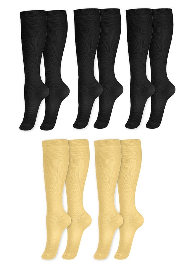 VITION 5 Packs Men and Women's Compression Socks 15-20 mmHg Moderate Pressure Medical Quality Support Best Comfort Fit Moisture Wicking Circulation Travel Black/Skin L/XL - Image 2