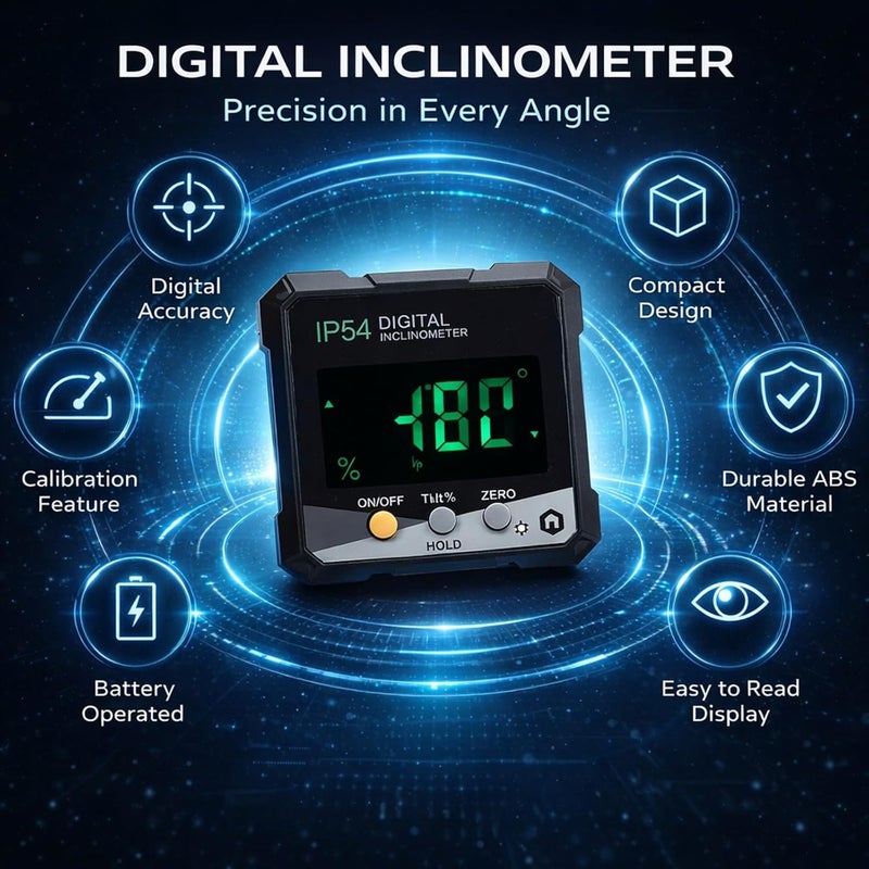 منقلة رقمية مقياس زوايا وميل بشاشة LCD وقاعدة مغناطيسية قياس 360° دقة ±0.1° - أداة صندوق تسوية دقيقة للأعمال الخشبية والتصنيع وتركيب الأنابيب - Image 2