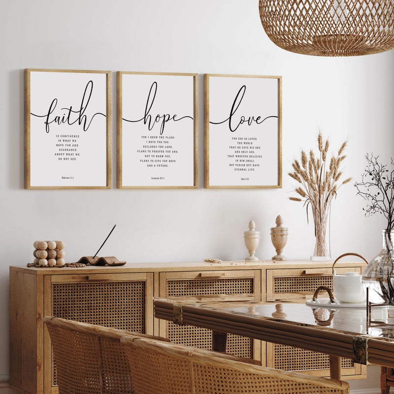 Houmury Set of 3 Framed Farmhouse Bible Verses Wall Decor Sign 11â€x14â€ Christian Faith Scripture Wall Art for Home Living Room Bedroom Wall Decor (11"x14" Brown) - Image 3