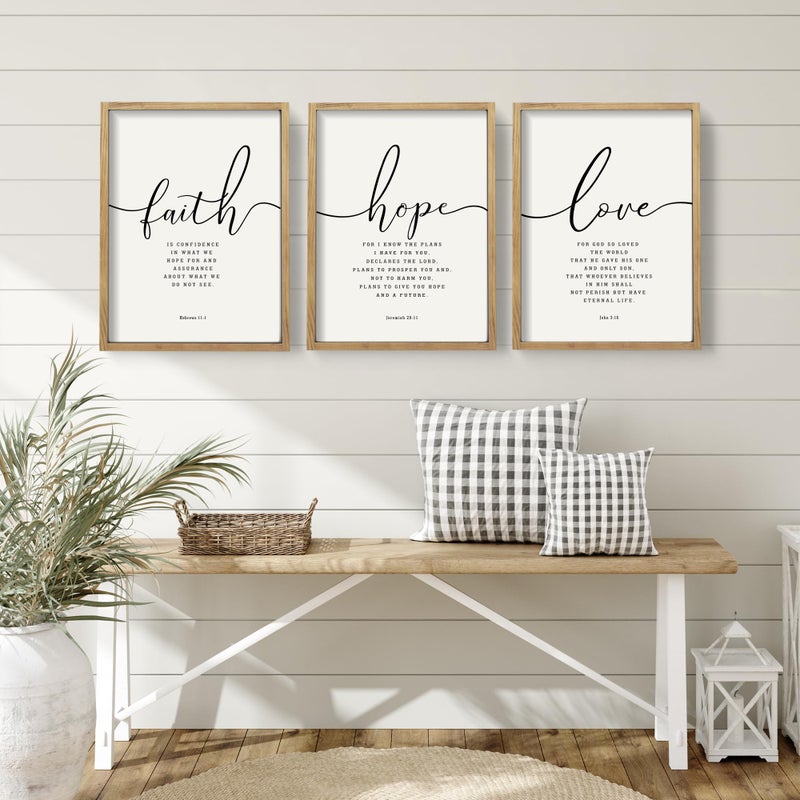 Houmury Set of 3 Framed Farmhouse Bible Verses Wall Decor Sign 11â€x14â€ Christian Faith Scripture Wall Art for Home Living Room Bedroom Wall Decor (11"x14" Brown) - Image 4