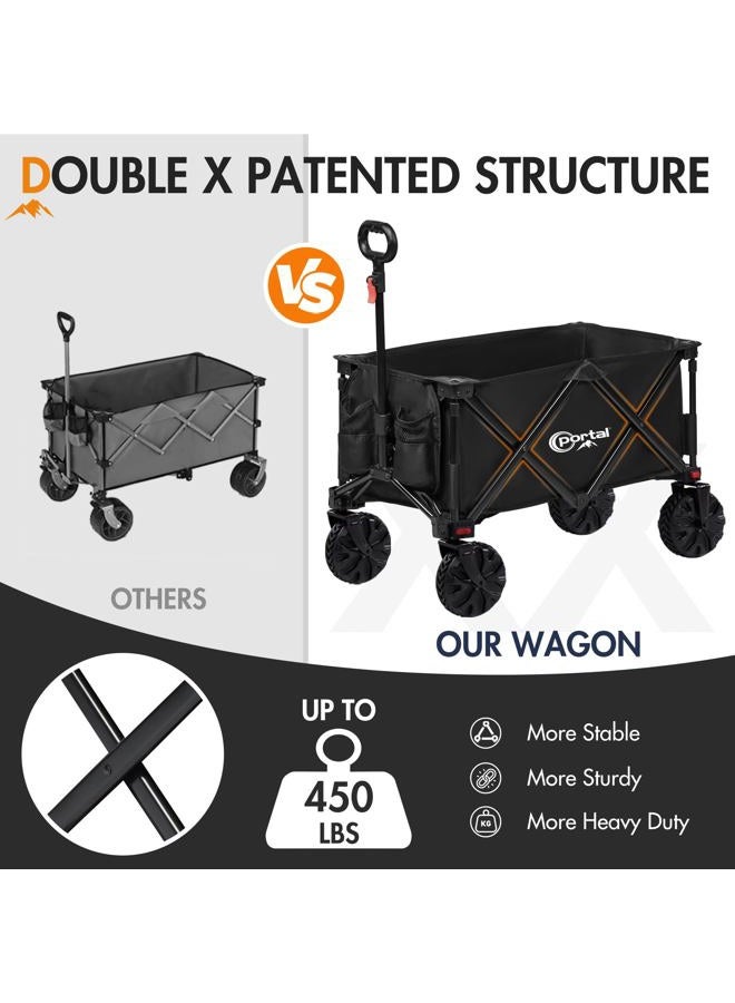 PORTAL Collapsible Folding Utility Beach Wagon Carts Heavy Duty with All Terrain Wheels for Outdoor, Camping, Garden, Shopping, Groceries, Foldable, Large Capacity, Portable, Black - Image 3