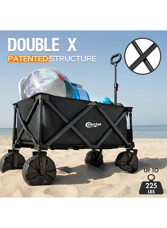 PORTAL Collapsible Folding Utility Beach Wagon Carts Heavy Duty with All Terrain Wheels for Outdoor, Camping, Garden, Shopping, Groceries, Foldable, Large Capacity, Portable, Black - Image 4