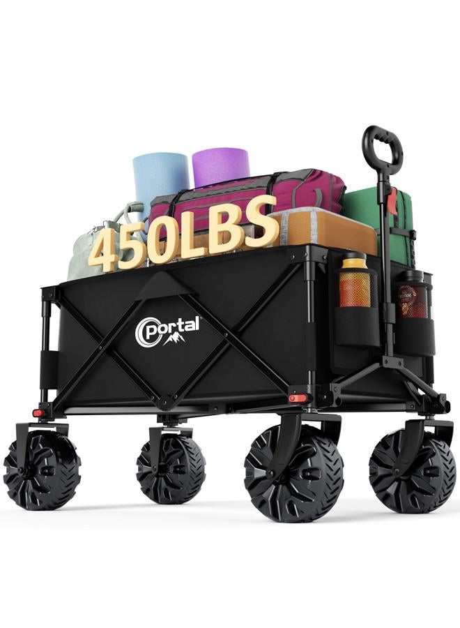 PORTAL Collapsible Folding Utility Beach Wagon Carts Heavy Duty with All Terrain Wheels for Outdoor, Camping, Garden, Shopping, Groceries, Foldable, Large Capacity, Portable, Black - Image 1