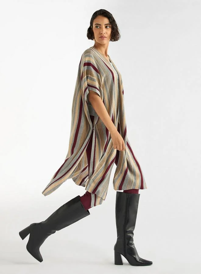 Splash FAV Striped Open Front Longline Cardigan
