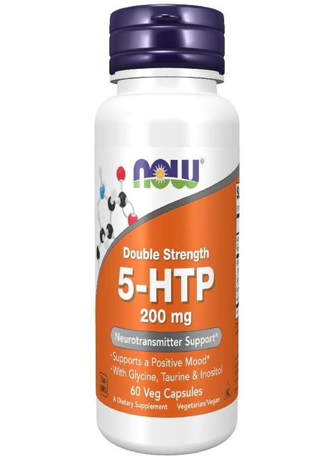 NOW Supplements, 5-HTP (5-hydroxytryptophan) 200 mg, Double Strength, Neurotransmitter Support*, 60 Veg Capsules