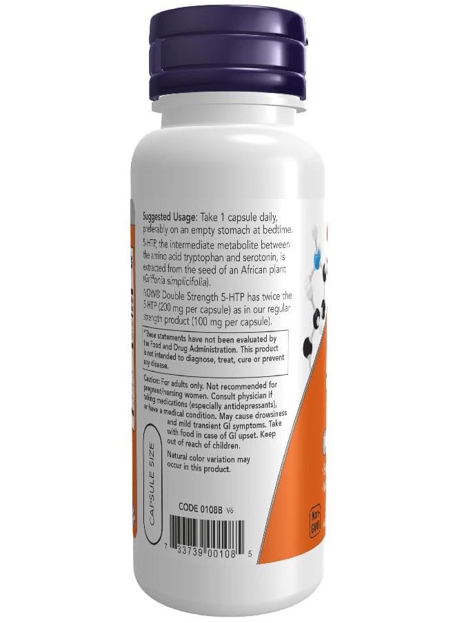 NOW Supplements, 5-HTP (5-hydroxytryptophan) 200 mg, Double Strength, Neurotransmitter Support*, 60 Veg Capsules