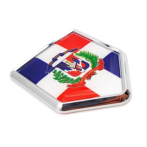 Overdecor Dominican Flag Decal Stickers Emblem Car Accessories Decorations Chrome Shield Flag Sticker Decals for Cars Truck Vehicles 2 Pack - Image 1
