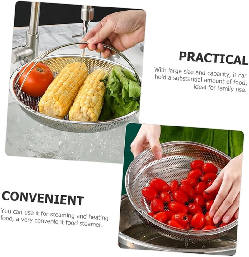 سلة بخارية من الفولاذ المقاوم للصدأ بمقبض للخضروات وأرز وزلابية للطهي الصحي - Image 4