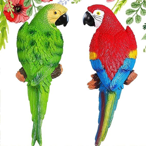 The Decorshed Large Realistic Parrot Statues for Outside Red Green Life Like Bird Sculptures Lawn Figurines for Tropical Animal Tree Wall Decor - Image 2