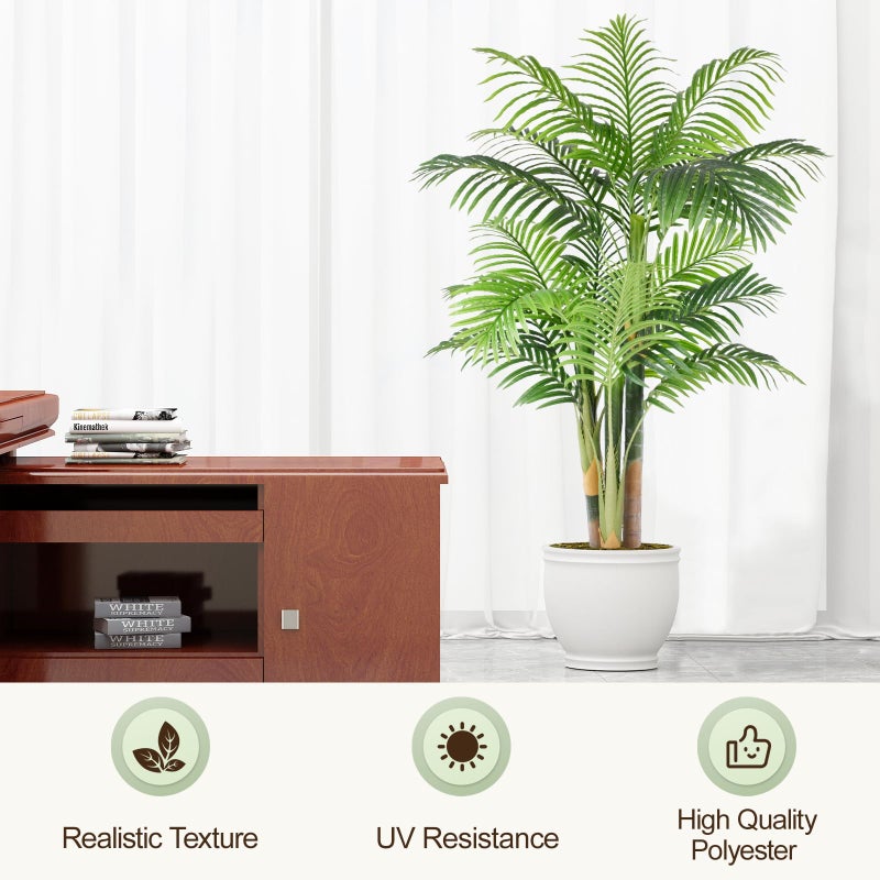 Keeplush 5ft Tall Triple Golden Cane Palm Artificial Tree Large Tropical Palm Tree UV Resistant Fake Plant in Pot for Indoor Outdoor Big House Living Room Outside Patio Office Home Decor 1Pack - Image 4