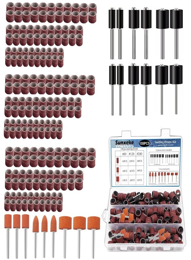 Sunxeke Sanding Drum Set,Including 138 Pieces Aluminum Oxide 80 120 240Grit Drum Sander Sanding Sleeves and 12 Pieces Drum Mandrels and 9 Pieces Sanding Bits for Dremel Rotary Tool - Image 1