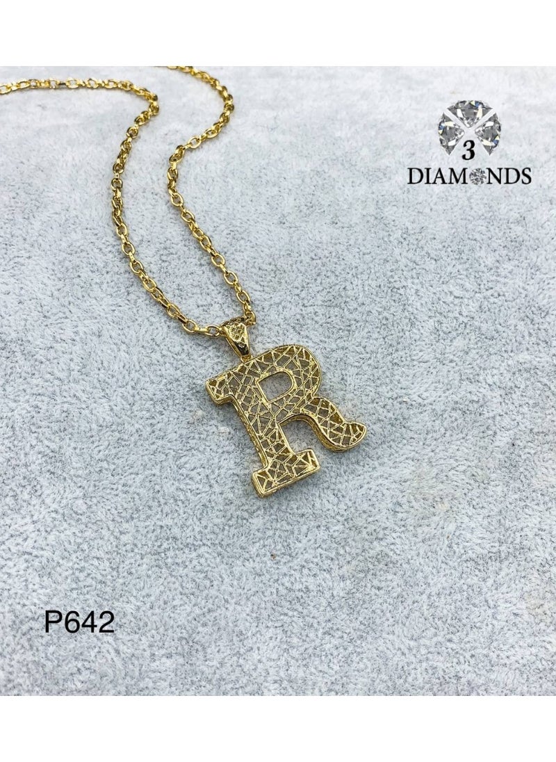 3Diamonds 3DIAMONDS Women’s Gold-Plated Necklace with Letter "R" Pendant – Elegant Initial Jewelry  - Image 3