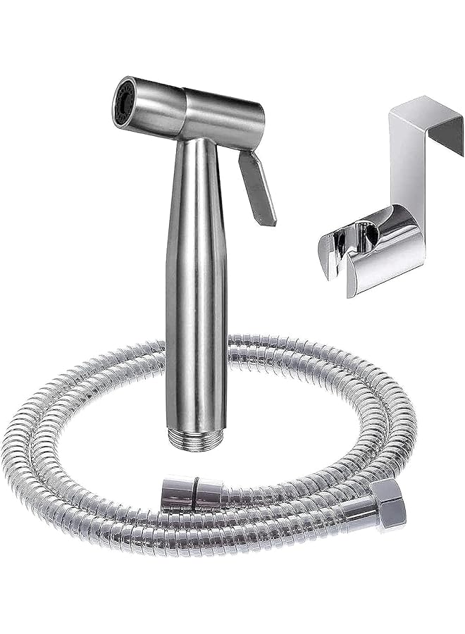 SKY-TOUCH 3 Pcs Bidet Toilet Spray Gun Set Handheld Bidet Sprayer Shattaf With Stainless Steel Chrome Hose Toilet Water Sprayer Silver  - Image 1