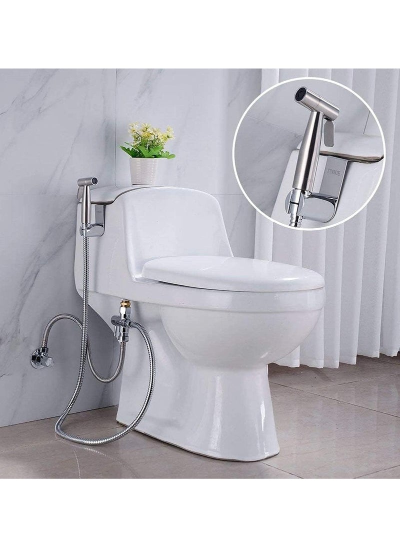SKY-TOUCH 3 Pcs Bidet Toilet Spray Gun Set Handheld Bidet Sprayer Shattaf With Stainless Steel Chrome Hose Toilet Water Sprayer Silver  - Image 2
