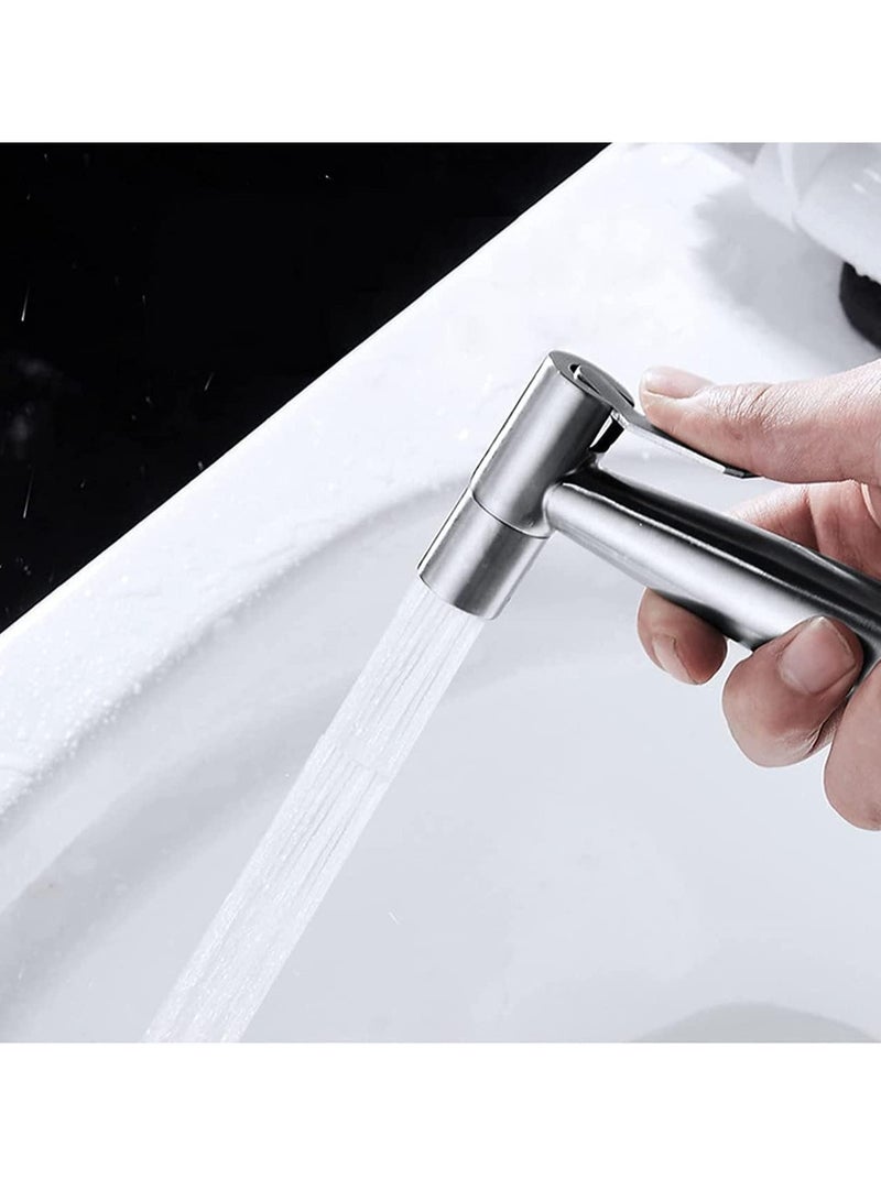SKY-TOUCH 3 Pcs Bidet Toilet Spray Gun Set Handheld Bidet Sprayer Shattaf With Stainless Steel Chrome Hose Toilet Water Sprayer Silver  - Image 4