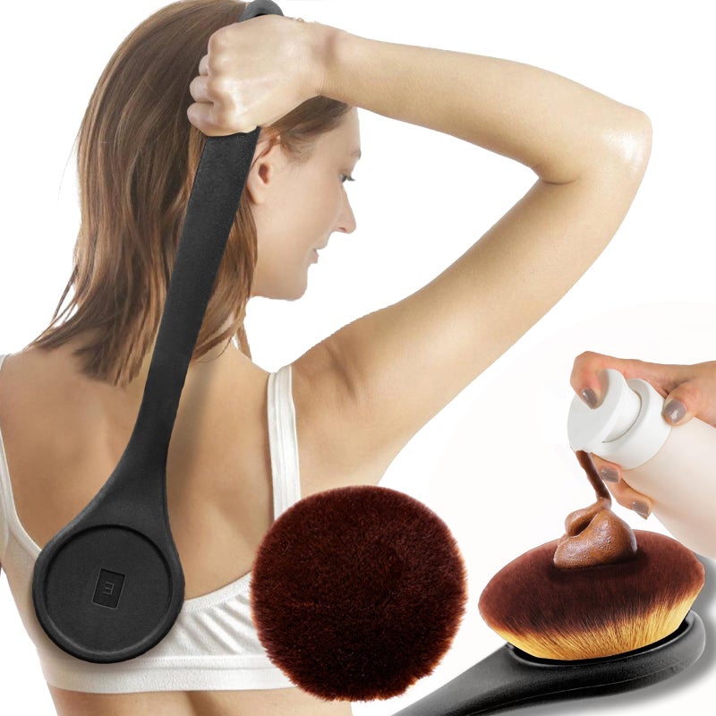 EOICCEOH Extra Large Body Makeup Brush For Self Tanner Sunscreen Self Tan Back Applicator WideHeaded Kabuki Brush for Even Pretty Lotion Application Bronzer Blend LongHandle Face Leg Brush Black - Image 2