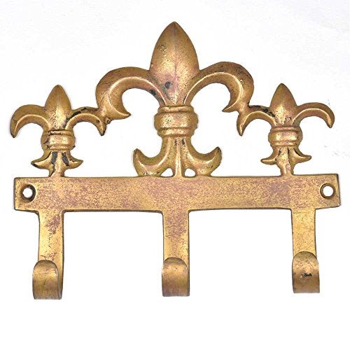Indian-Shelf IndianShelf Brass Heavy Duty Decorative Vintage Key Holder, Key Wall Hooks for Hanging Coats, Jackets, Leash, Hat, Towel, Backpack, Purse, Handbag for Guest Room Décors-Gold - Image 1