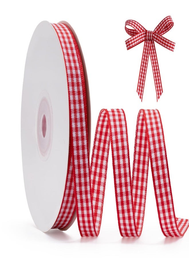 FAKILO Red Gingham Ribbon 10mm X 22m Red and White Buffalo Plaid Check Ribbon for Gift Wrapping Christmas DIY Crafts Hair Accessories and Home Decor - Image 1