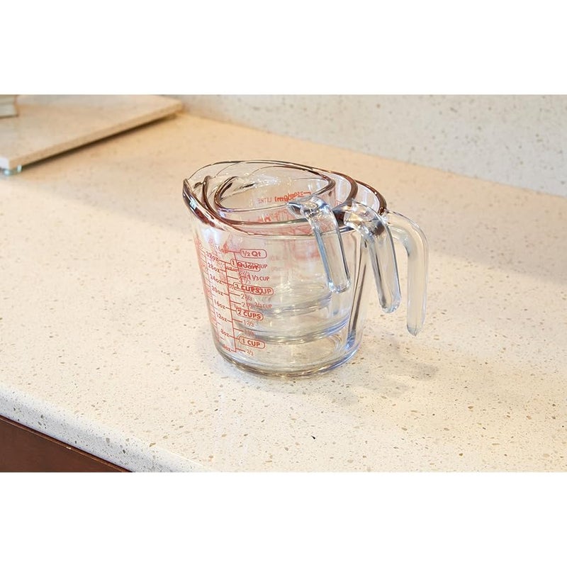 أنكور هوكينغ Anchor Hocking Glass Measuring Cups, 3 Piece Set (1 Cup, 2 Cup, 4 Cup liquid measuring cups) - Image 3