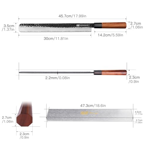 FINDKING Brisket Slicing Knife 12 Inch, Sharp Carving Knife for Meat, BBQ, High Carbon Steel Blade, African Rosewood Octagonal Handle (Dynasty Series) - Image 4