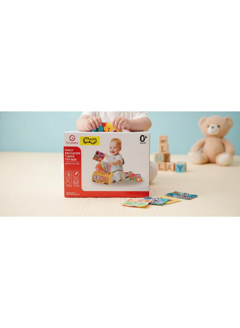 Bingo Sobebear Early Education Tissue Toy Box for Babies | Montessori Sensory Learning Toy | Soft Pull Tissues for Infants & Toddlers | Colorful Crinkle Toys for Cognitive & Motor Skill Development (0+ Months) - Image 1