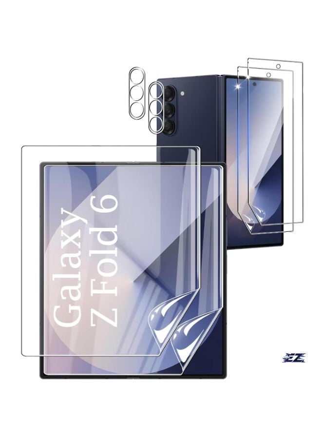 Raxoom Samsung Galaxy Z Fold 6 Screen Protector | 2 Pack Inside Flexible TPU Hydrogel Film + 2 Pack Front TPU Screen Protector + 2 Pack Camera Lens Protector | HD Clear, Full Protection for Foldable Screen - Image 1
