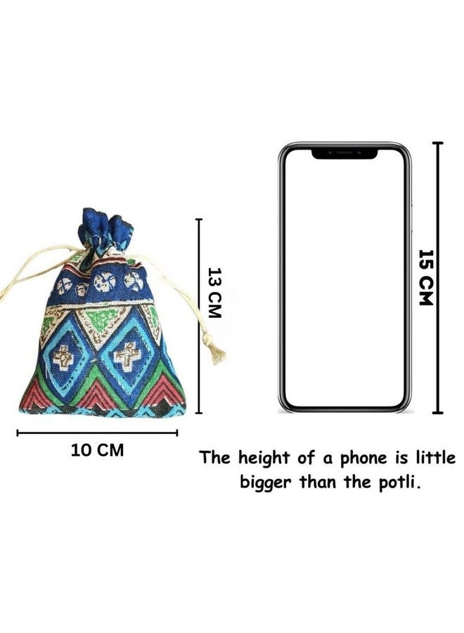 Satyam Kraft SATYAM KRAFT 10 Pcs Drawstring Jute Stylish Storage Potli Pouches For Small Jewelries,Money,Paper Notes Women Wallet,Gift Bags,Return Gift,Women Handbag Shagun Pouch,Candy Bags (Color 12),White - Image 3