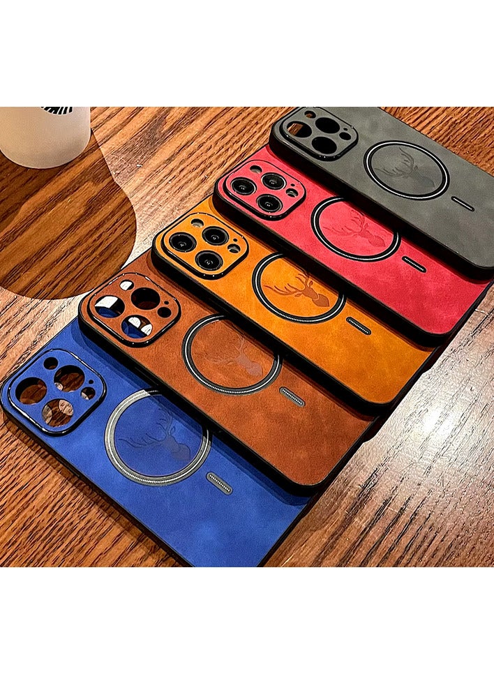 دير غطاء هاتف فخم بتصميم جلد الغزال مع شحن لاسلكي مغناطيسي لسلسلة iPhone 14 Pro - Image 3