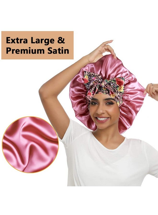 Heniho 2Pcs Large Silky Bonnets With Tie Band Braid Bonnet, Satin Bonnet For Sleeping Curly Hair, H - Image 2