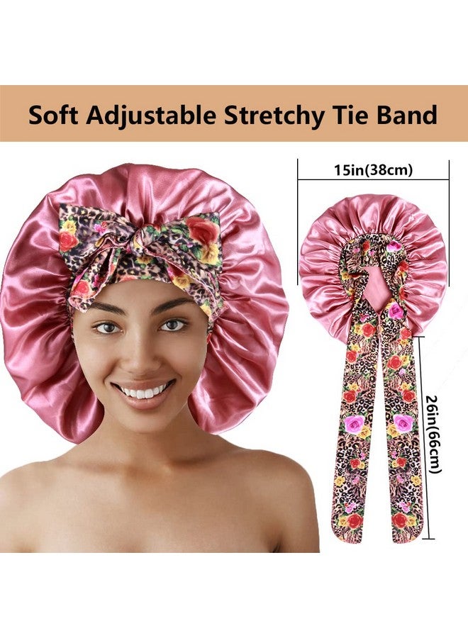 Heniho 2Pcs Large Silky Bonnets With Tie Band Braid Bonnet, Satin Bonnet For Sleeping Curly Hair, H - Image 3