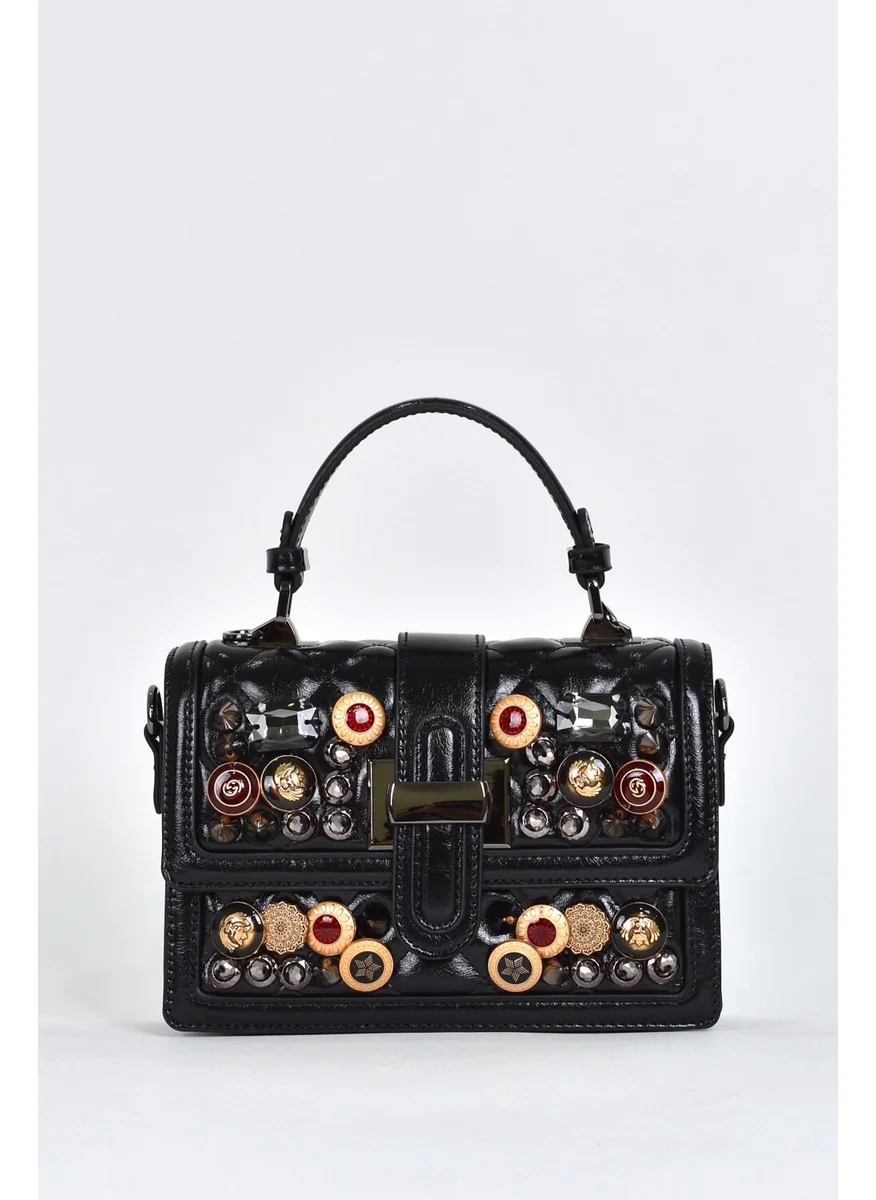 ايلاتي Women's Shoulder Strap Stone Evening Dress Daily Hand Bag Black 17572
