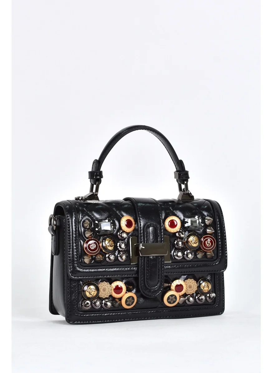 ايلاتي Women's Shoulder Strap Stone Evening Dress Daily Hand Bag Black 17572