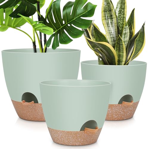 YNNICO 12" 10" 9" Large Self Watering Plant Pots, 3 Pack Flower Pots Planters with Multi Mesh Drainage Holes for Indoor Outdoor Garden Plants and Flowers. - Image 1