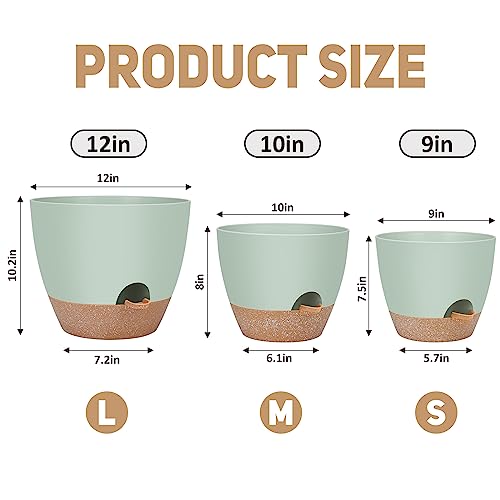 YNNICO 12" 10" 9" Large Self Watering Plant Pots, 3 Pack Flower Pots Planters with Multi Mesh Drainage Holes for Indoor Outdoor Garden Plants and Flowers. - Image 2