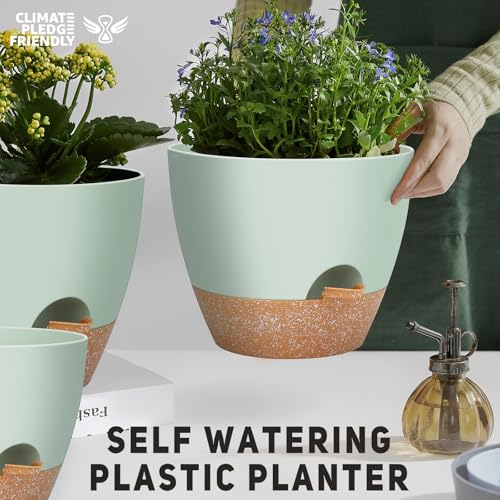 YNNICO 12" 10" 9" Large Self Watering Plant Pots, 3 Pack Flower Pots Planters with Multi Mesh Drainage Holes for Indoor Outdoor Garden Plants and Flowers. - Image 4