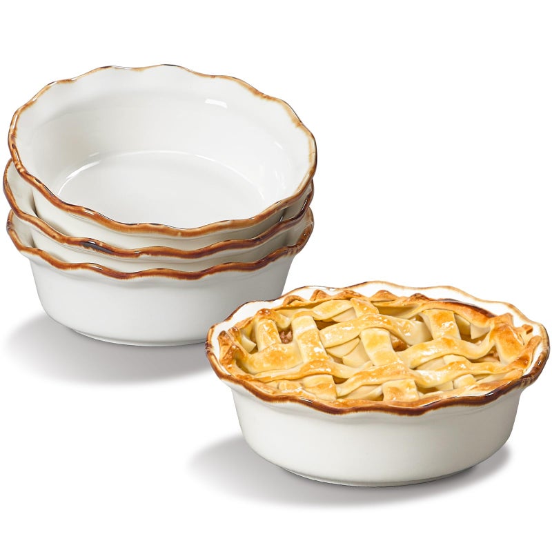 ONEMORE Mini Pie Pans 68 inch Ceramic Pie Pans for Baking Nonstick Small Pie Pans Deep Dish Pie Plates Mini Tart Pans Ideal for Chicken Pot Pie  Desserts Individual Pot Pie Baking Dishes Set of 4