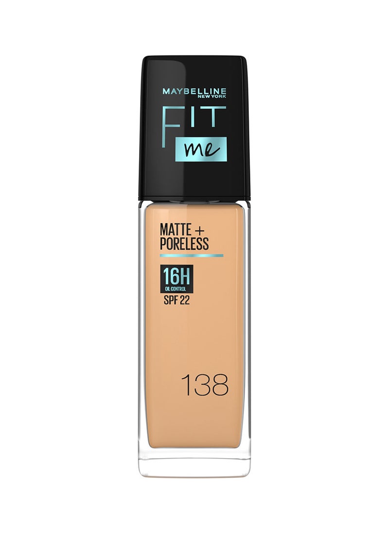 MAYBELLINE NEW YORK - مايبيلين نيويورك كريم أساس فيت مي غير لامع ويغطي المسام لمدة 16 ساعة مع عامل حماية من الشمس SPF 22 - 138 - Image 1