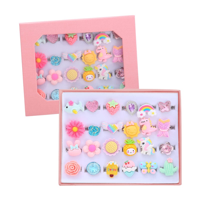 PASEMM 24pcs Little Girl Jewel Rings Adjustable No Duplication Kids Play Ring in BoxPretend Play and Dress Up Rings for 412 Year Old Girl Birthday Christmas Holiday Gifts - Image 4