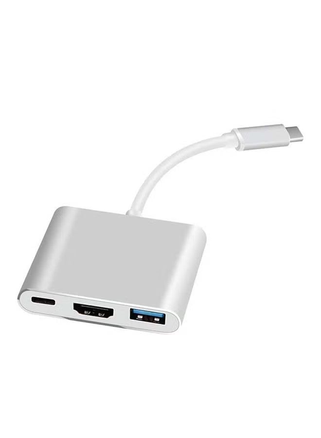 TYPE-C TO HDTV 3 IN 1 ADAPTER HDTV+USB 3.0+TYPE-c(PD) Silver - Image 1