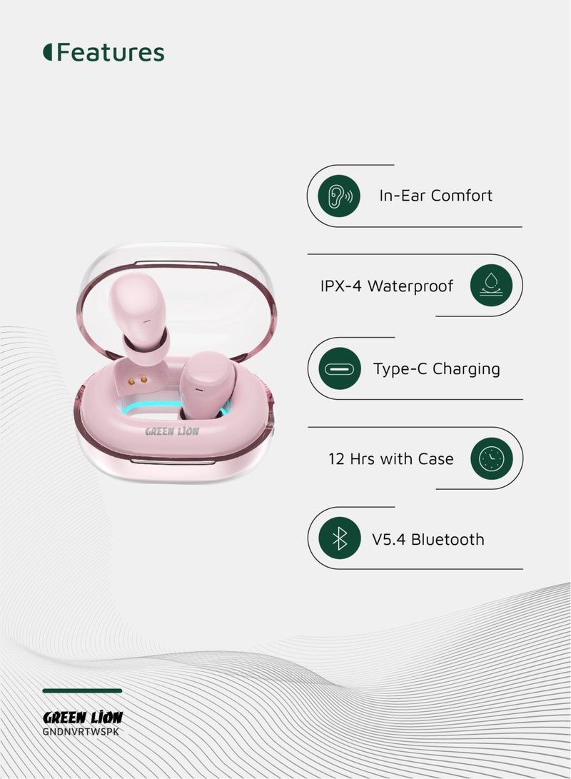GREEN LION Denver True Wireless Earbuds with 3H Playtime & Voice Assistant / Bluetooth V5.4 / HiFi Sound / Built-in Microphone / IPX4 Waterproof - Pink - Image 2