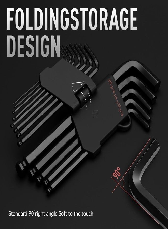 DISEN 13 Pieces Hex Key Allen Wrench Set SAE Size with Ball End, 1/20-3/8 Inch, Long Arm Ball Design, Chrome Vanadium Steel - Image 5