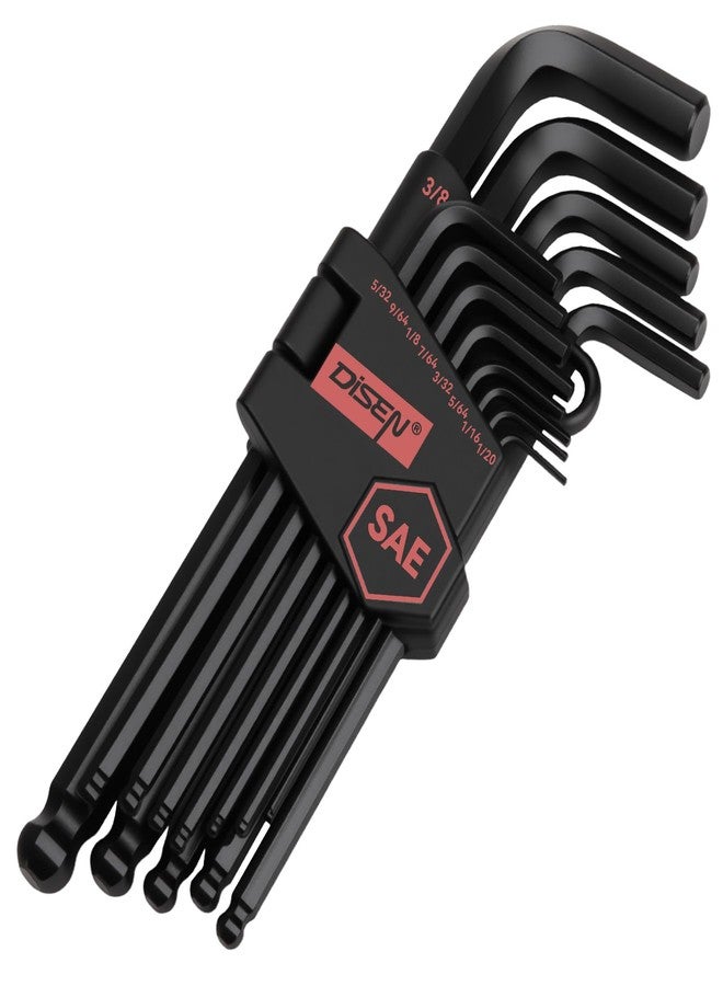 DISEN 13 Pieces Hex Key Allen Wrench Set SAE Size with Ball End, 1/20-3/8 Inch, Long Arm Ball Design, Chrome Vanadium Steel - Image 1