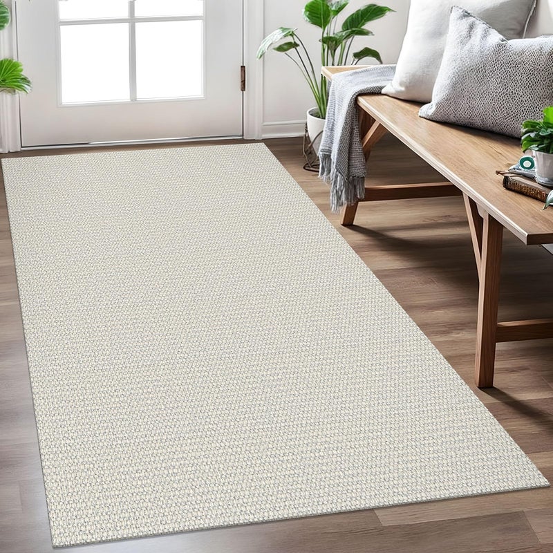 EARTHALL Woven Area Rug 3x5 Ft Washable Rugs for Entryway, Braided Rubber Backed Throw Rugs Door Mat Indoor Outdoor Entrance, Cotton Rug for Kitchen Foyer Front Door Living Room, Cream/Grayish - Image 1