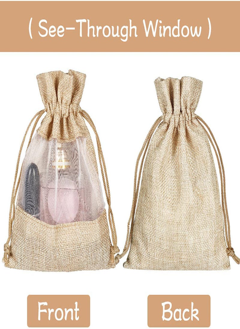 SYOSI Burlap Drawstring Bags, Clear Open Window Jute Fabric Drawstring Gift Bags, 12pcs 5x7" Candy Jewelry Gift Pouches for Party Favors, DIY Craft, Birthday Wedding, Grain, Small Toys  Organized Bag  - Image 2