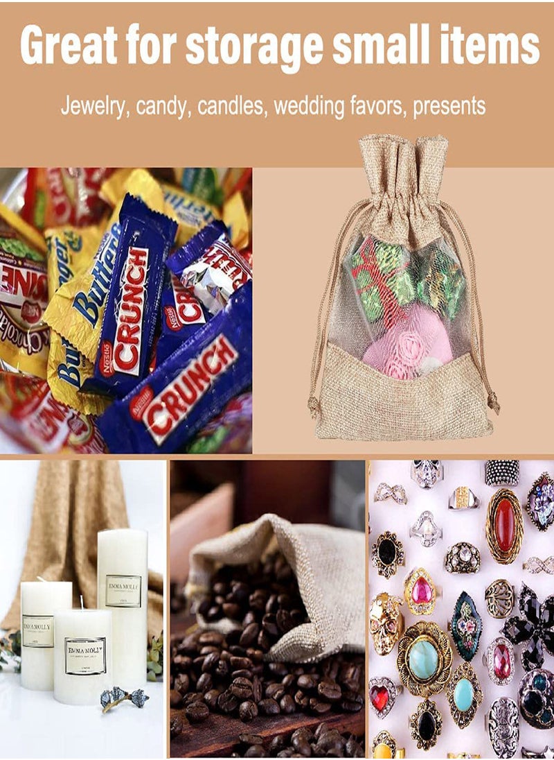 SYOSI Burlap Drawstring Bags, Clear Open Window Jute Fabric Drawstring Gift Bags, 12pcs 5x7" Candy Jewelry Gift Pouches for Party Favors, DIY Craft, Birthday Wedding, Grain, Small Toys  Organized Bag  - Image 3