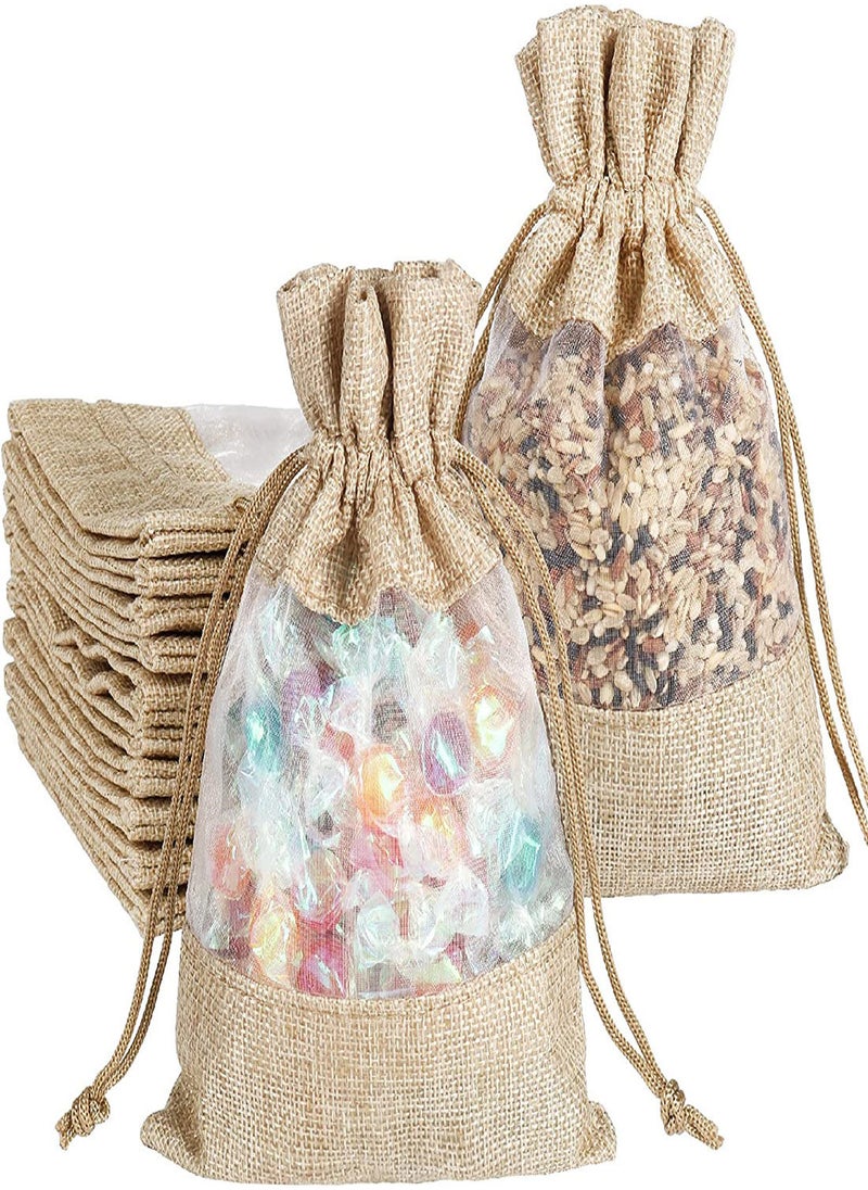 SYOSI Burlap Drawstring Bags, Clear Open Window Jute Fabric Drawstring Gift Bags, 12pcs 5x7" Candy Jewelry Gift Pouches for Party Favors, DIY Craft, Birthday Wedding, Grain, Small Toys  Organized Bag  - Image 1